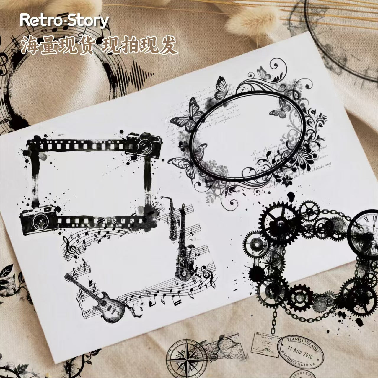 Journal PET sticker pack (16pcs/pack) Black and white picture frame