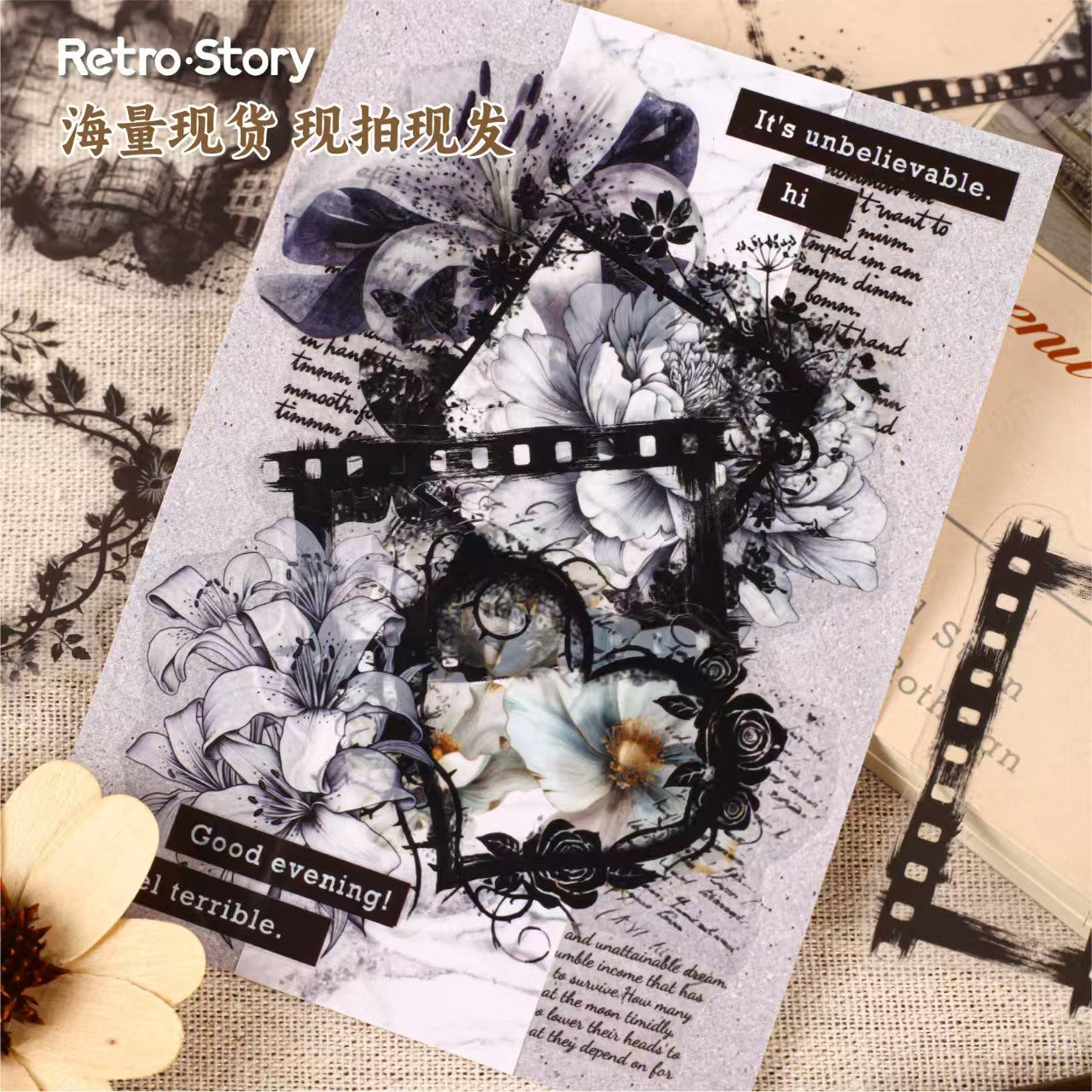 Journal PET sticker pack (16pcs/pack) Black and white picture frame