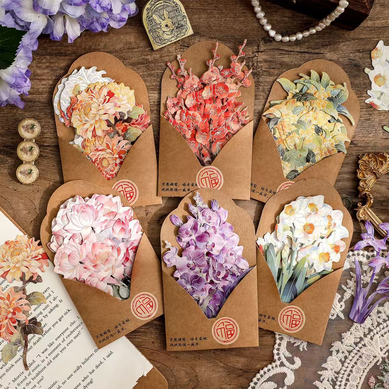 Journal flower paper packs (8 pcs/pack) paper+hot silver