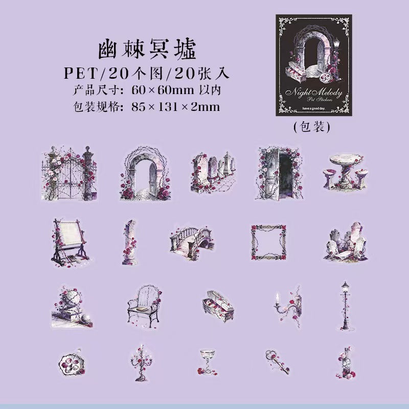 Journal Gothic style PET sticker packs (20pcs/pack)