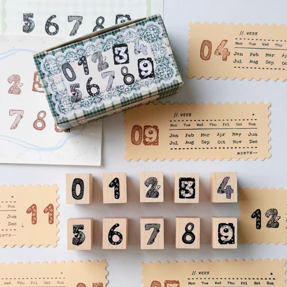 Wooden stamp (a set of 10 pcs)
