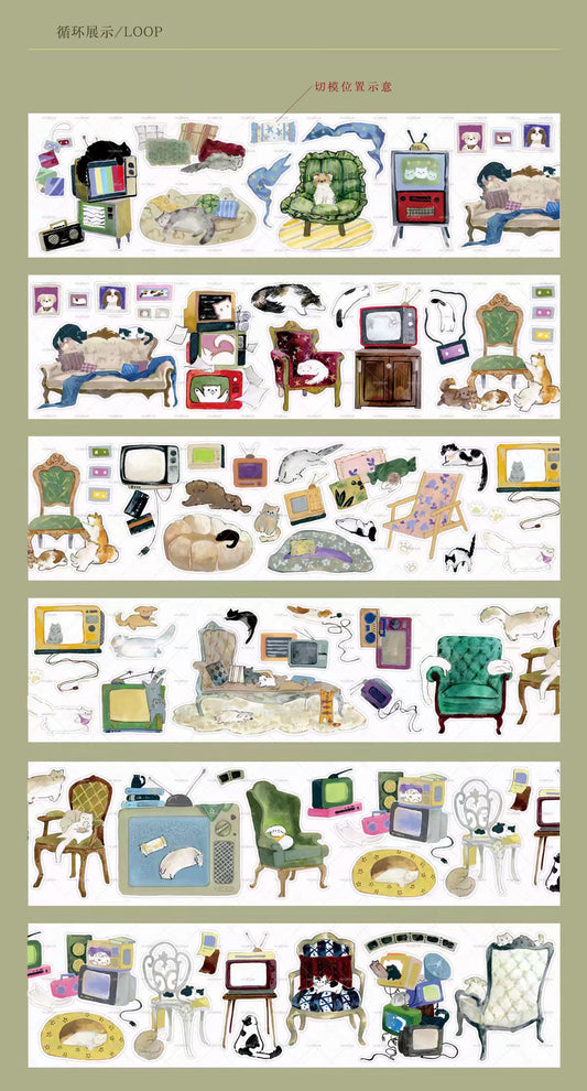 Journal tape (Cat and the Living Room）5.5cm*5m/roll