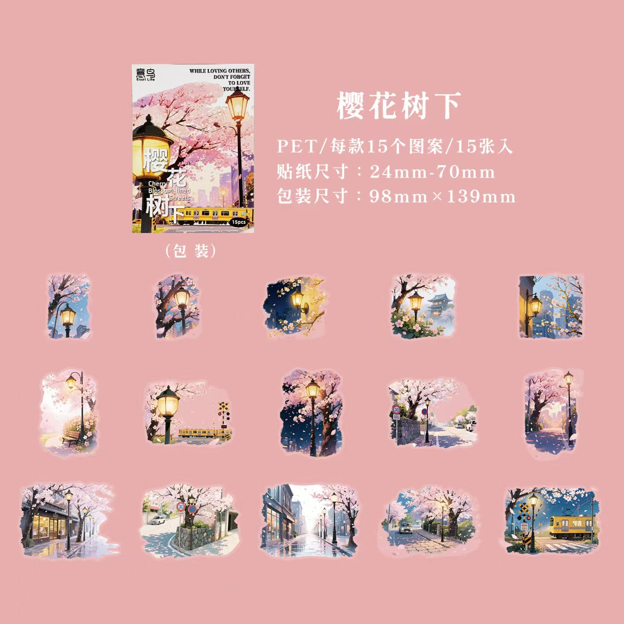 Journal landscape PET sticker packs (15pcs/pack)