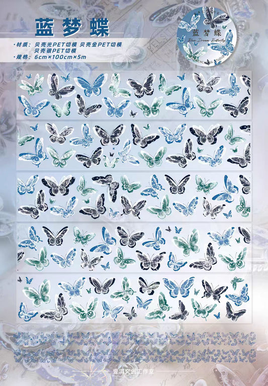 Journal butterfly Shell light PET pre-cut tape (5m/roll)