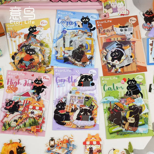 Journal lovely cat PET sticker packs (15pcs/pack)