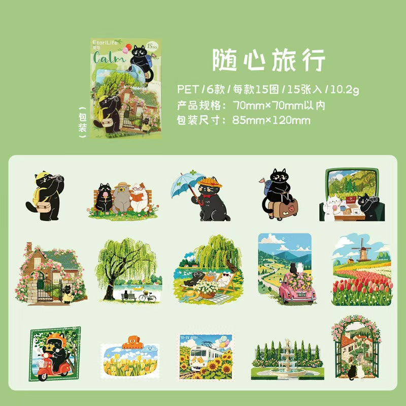Journal lovely cat PET sticker packs (15pcs/pack)