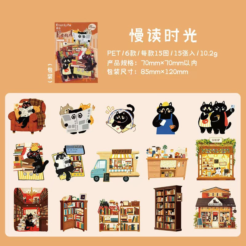 Journal lovely cat PET sticker packs (15pcs/pack)
