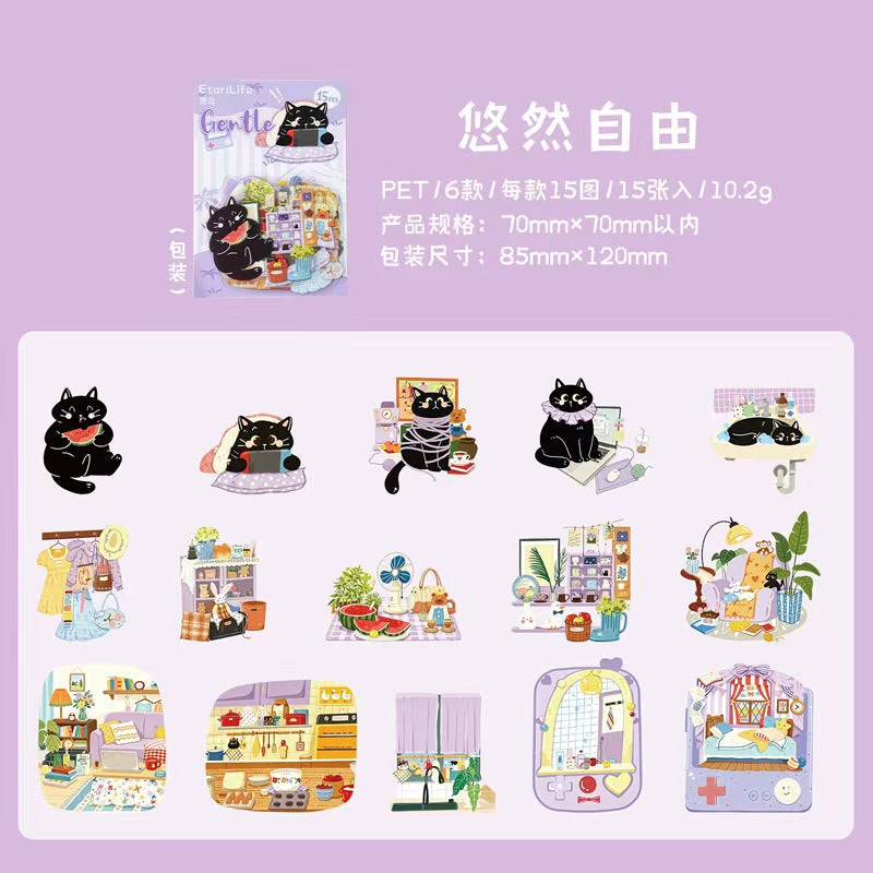 Journal lovely cat PET sticker packs (15pcs/pack)