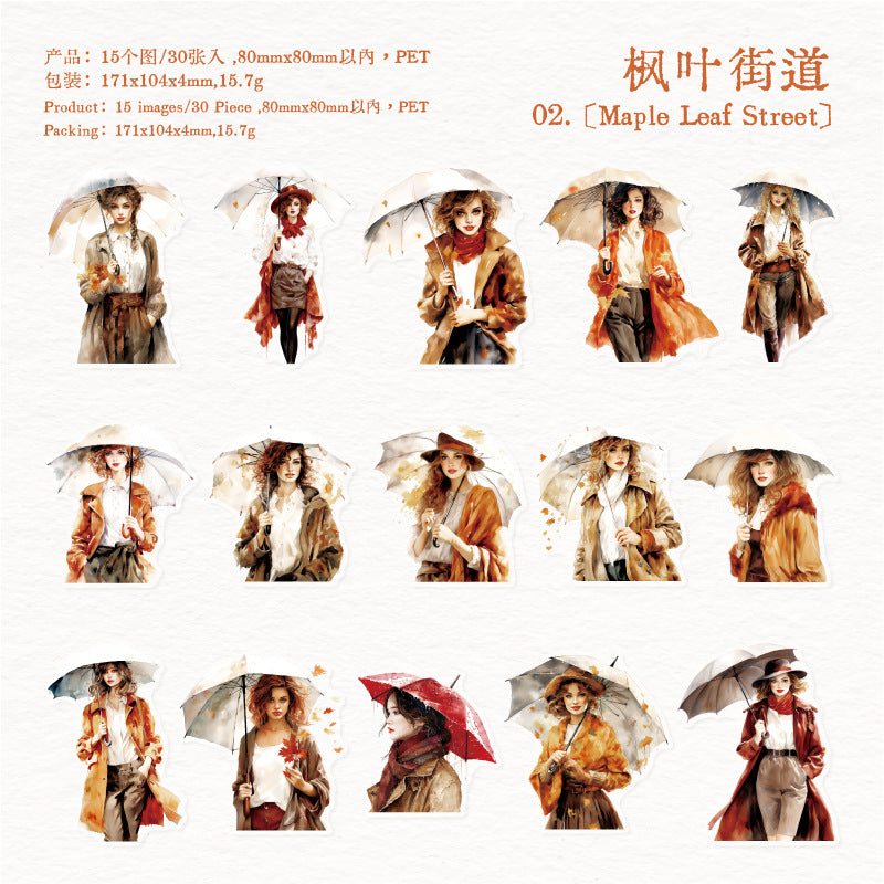 Journal sticker packs (Girl walking in the rain)