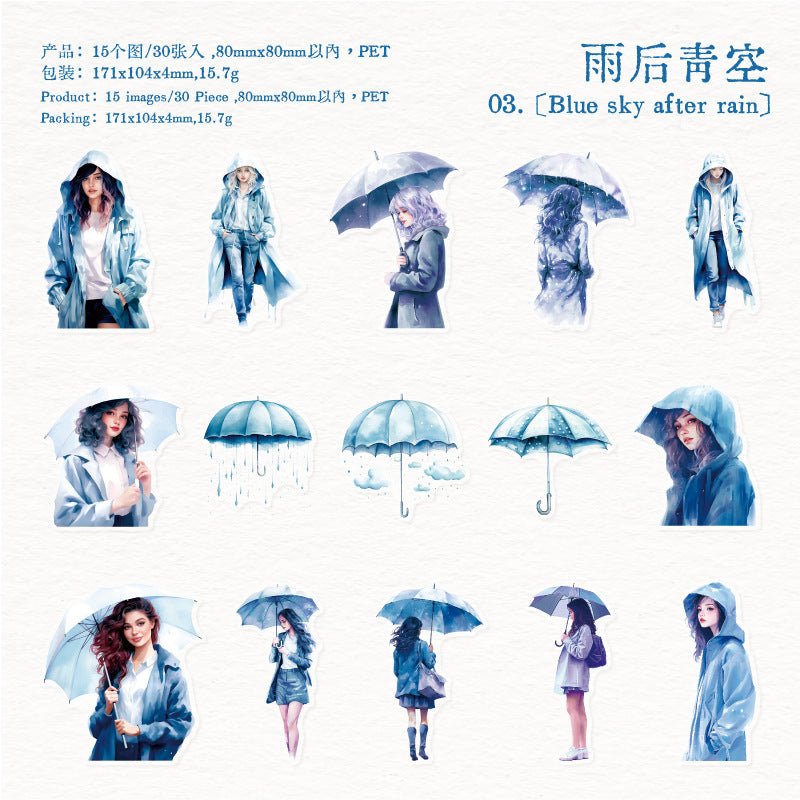 Journal sticker packs (Girl walking in the rain)