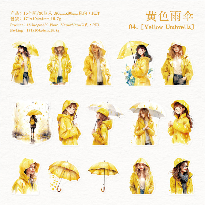 Journal sticker packs (Girl walking in the rain)