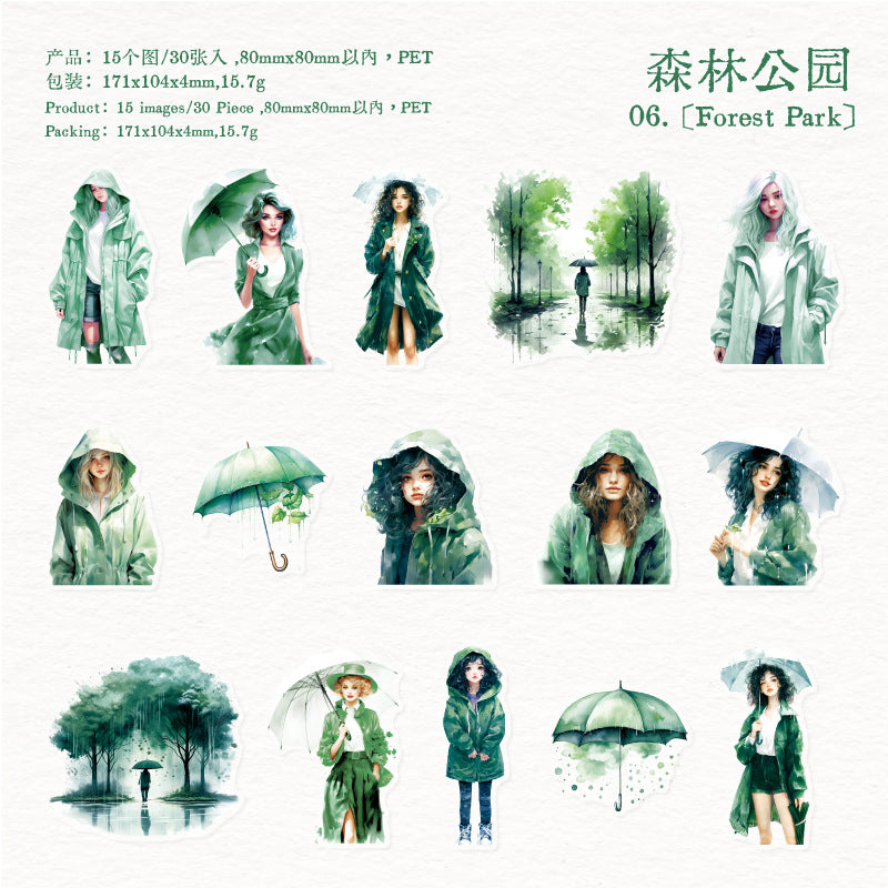 Journal sticker packs (Girl walking in the rain)