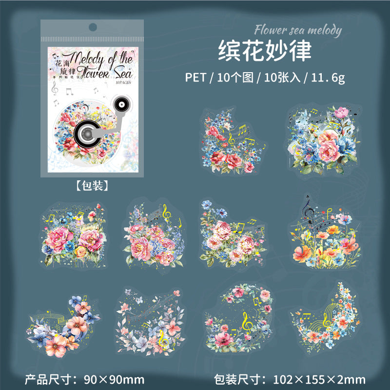 Journal PET sticker packs (Flower Music) 10pcs/pack