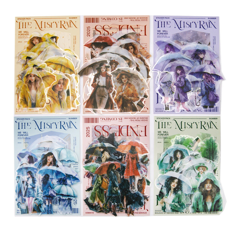 Journal sticker packs (Girl walking in the rain)