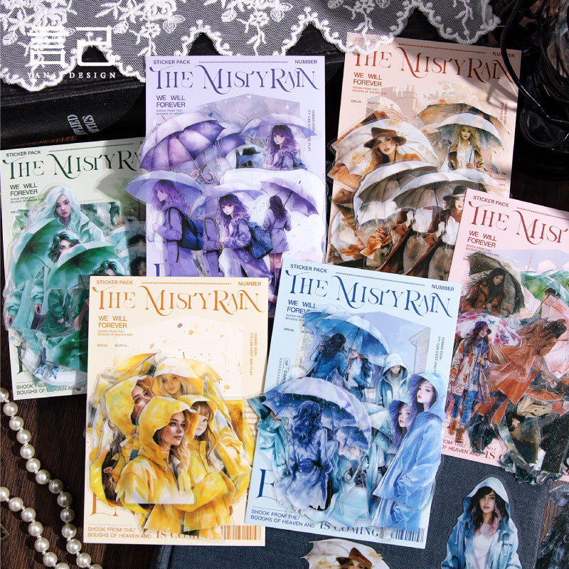 Journal sticker packs (Girl walking in the rain)