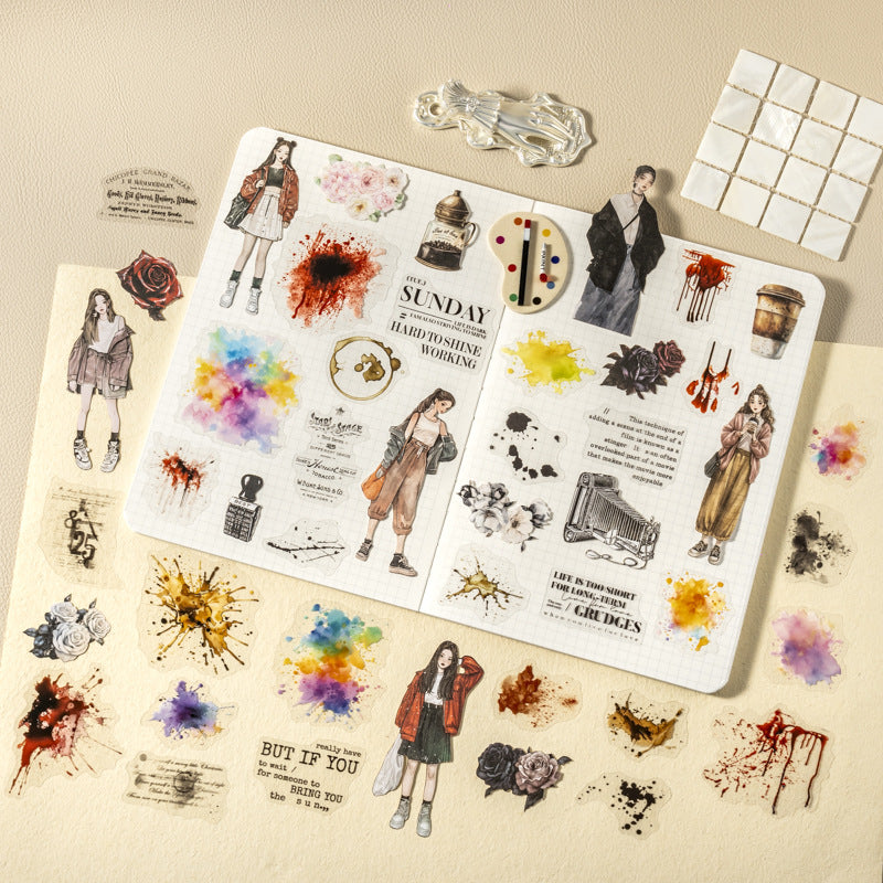 Journal material packs (16 sheets of papers+32pcs of stickers)